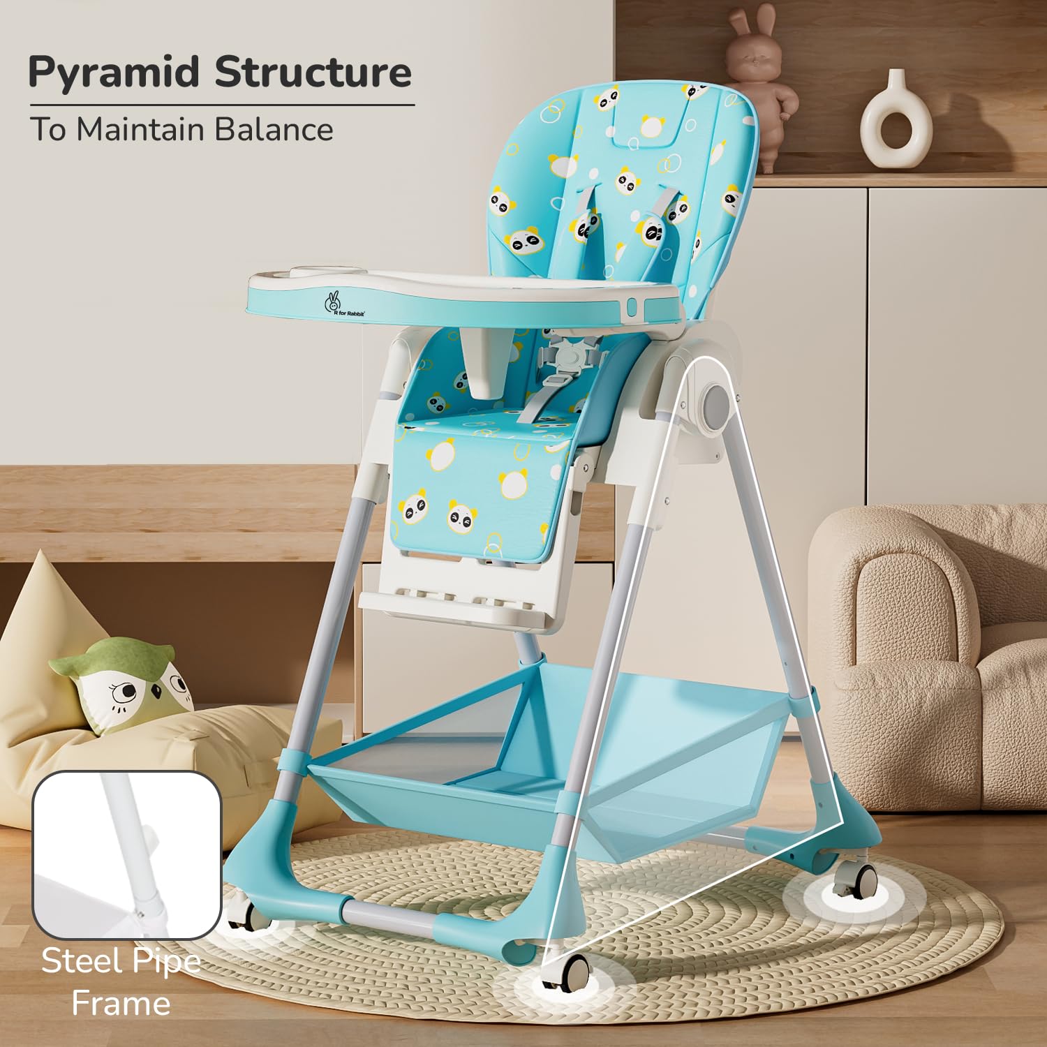 Marshmallow Lite 6-level adjustable baby high chair with bear design for feeding. www.usmile.toys